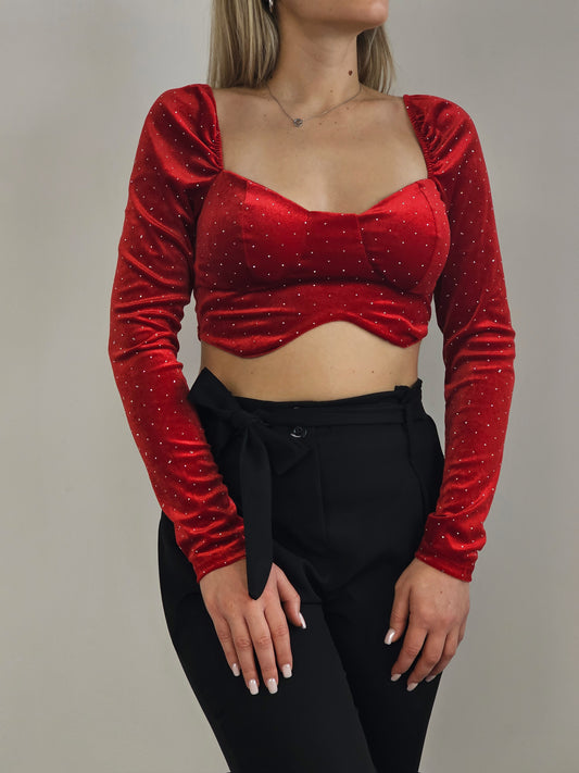 ΒΕΛΟΥΔΙΝΟ CROP TOP ΜΕ ΣΤΡΑΣ