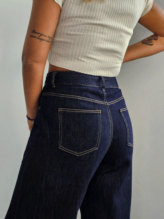 DENIM WIDE -LEG PANTS