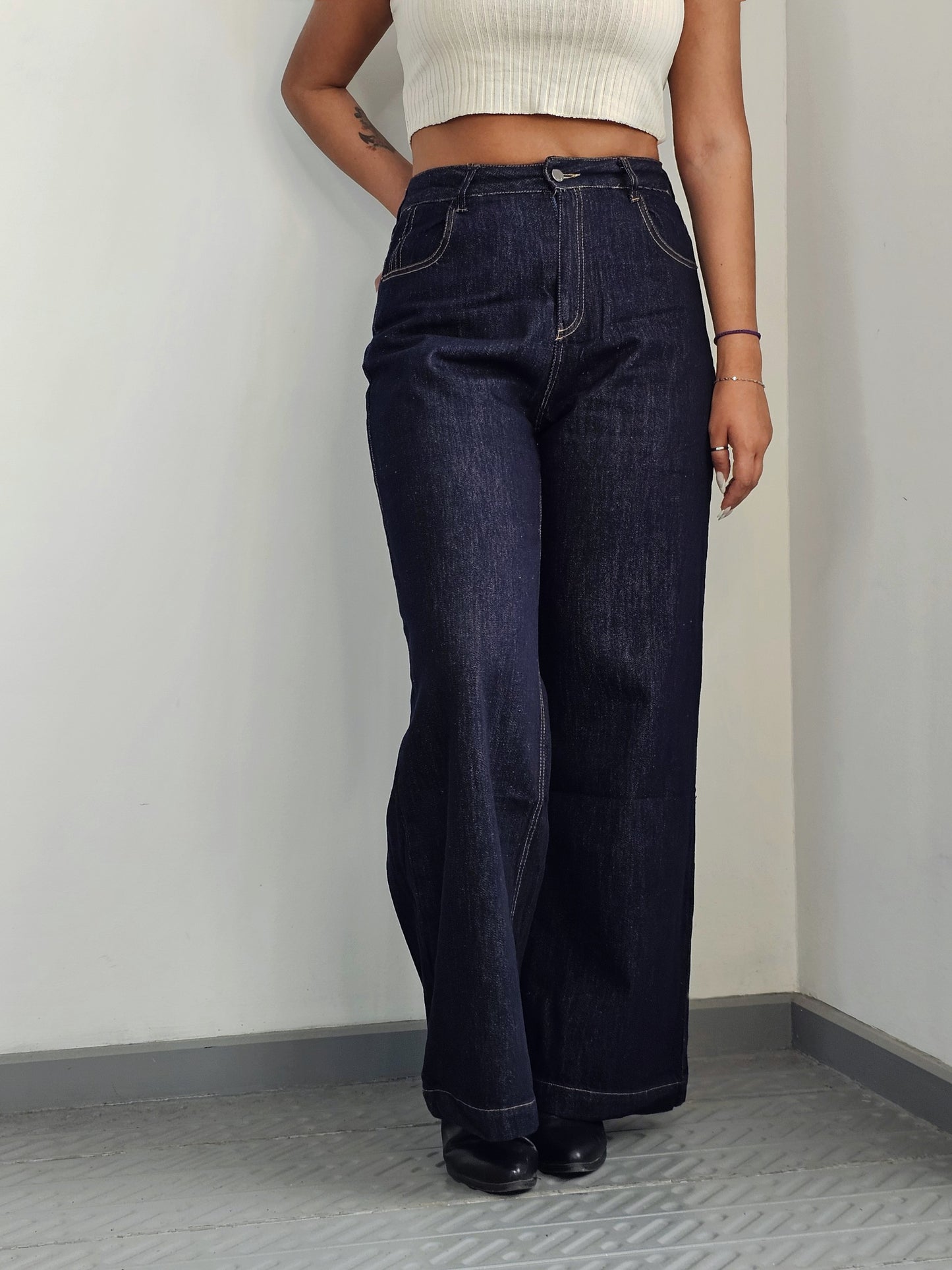 DENIM WIDE -LEG PANTS